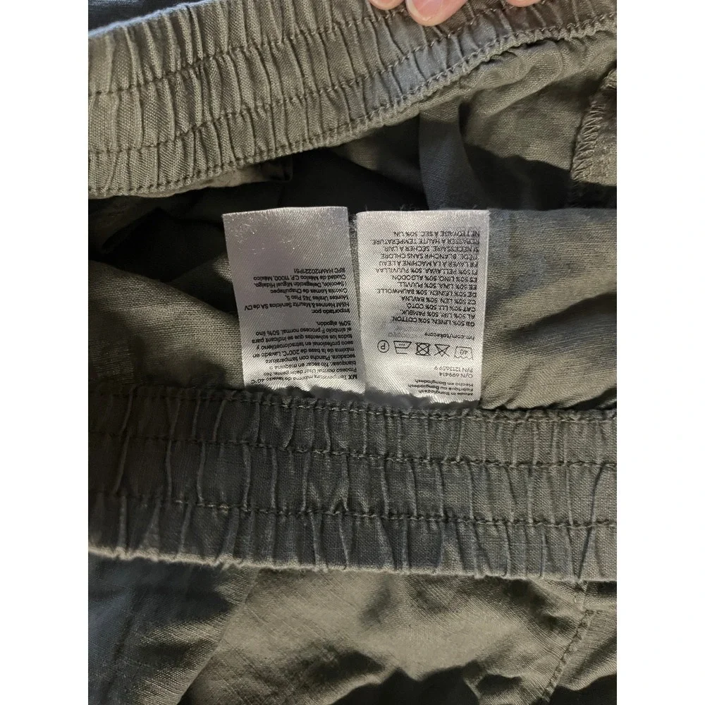 H&M Womens Linen Blend Pants XL Green Beach Resort Euro Summer Lightweight
